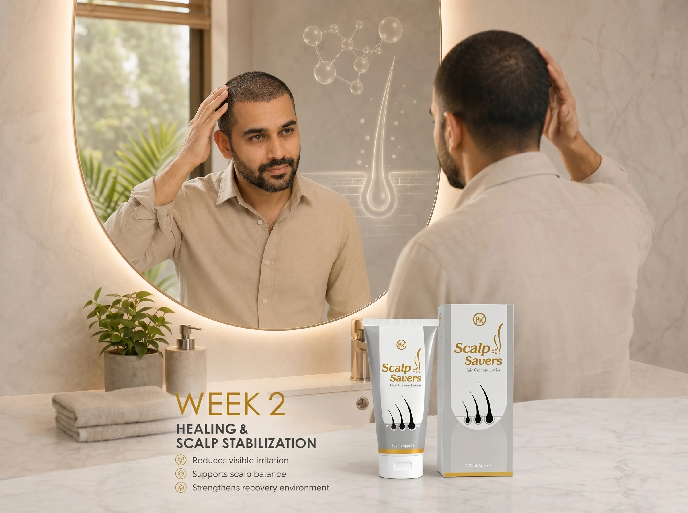 Week 2 scalp healing with Scalp Savers Hair Creamy Lotion.
